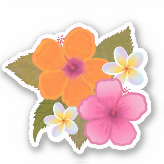 STICKER ORANGE TROPICAL HIBISCUS PLUMERIA HAWAIIN FLEURS (Devant)