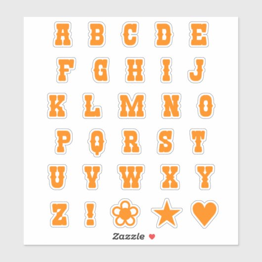 Sticker Orange Western Theme Party Police Alphabet Lettres (Feuille)