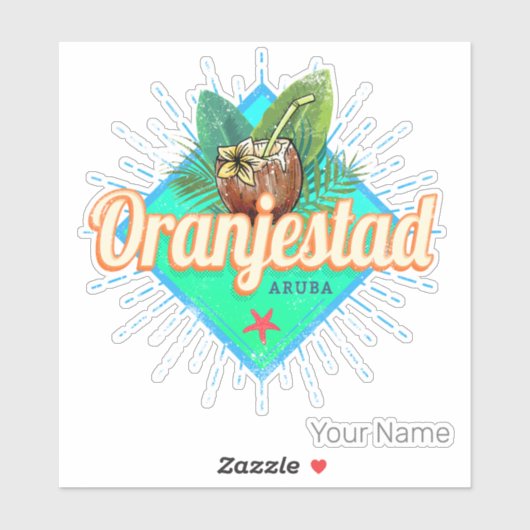 Sticker Oranjestad Aruba Retro Souvenir des Caraïbes Vinta (Feuille)