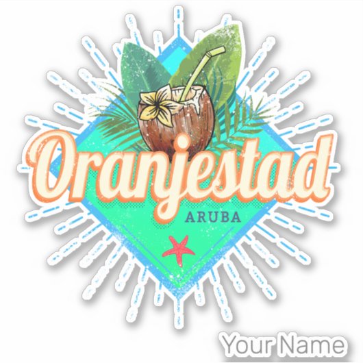 Sticker Oranjestad Aruba Retro Souvenir des Caraïbes Vinta (Devant)