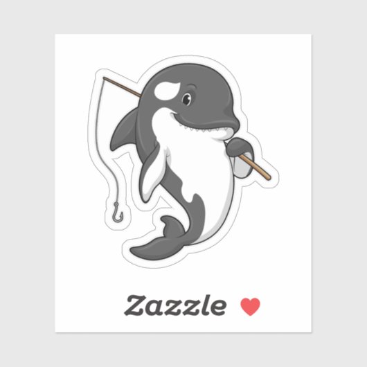 Sticker Orca comme Fisher avec une barre de pêche (Feuille)
