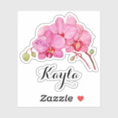 Sticker Orchidée rose fleurit Avec Votre Nom Vinyl (Feuille)