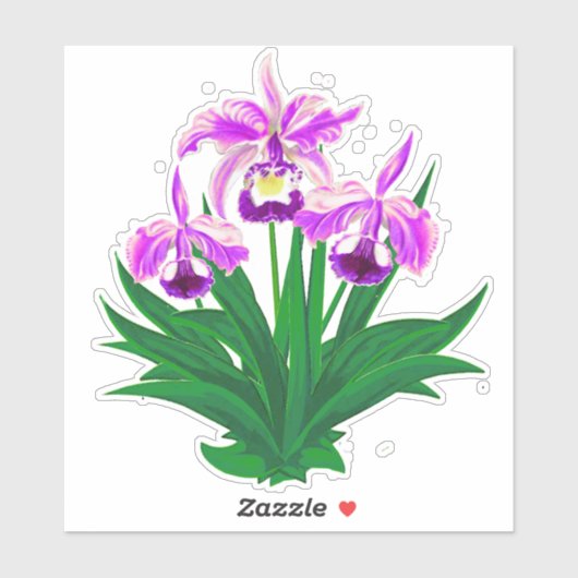 Sticker Orchidées sauvages - Orchidées violettes et feuill (Feuille)