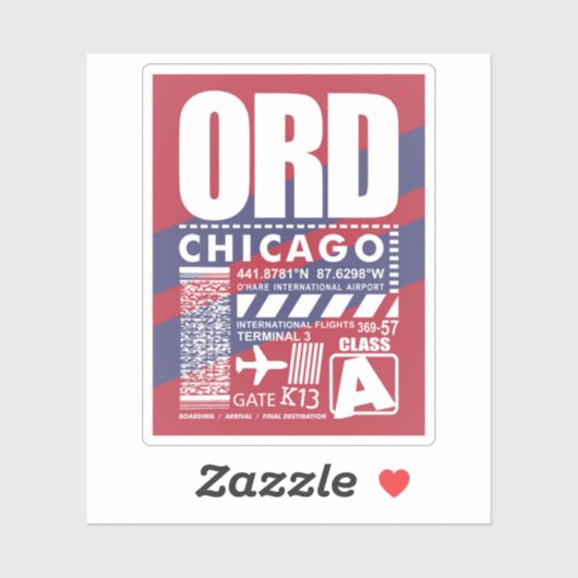 Sticker ORD Airport Chicago (Feuille)