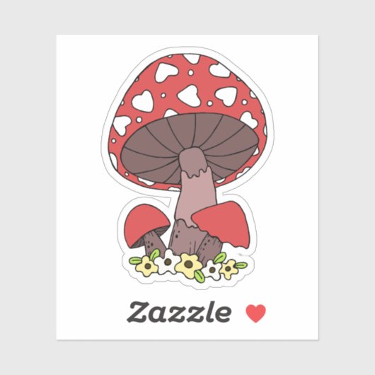 Sticker Ordinateur Champignon à Cœur Rouge (Feuille)