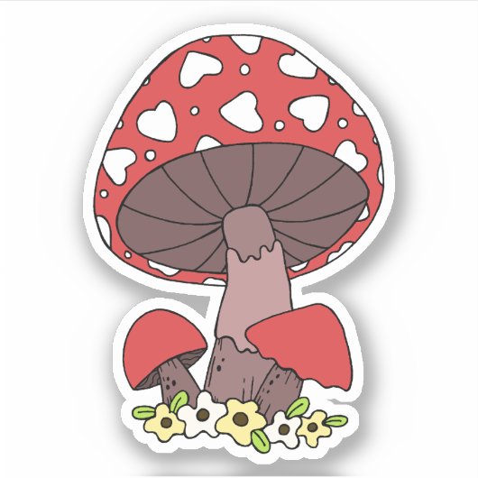 Sticker Ordinateur Champignon à Cœur Rouge (Devant)