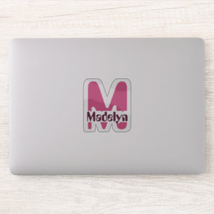 Sticker Ordinateur portable à fenêtre avec monogramme rose