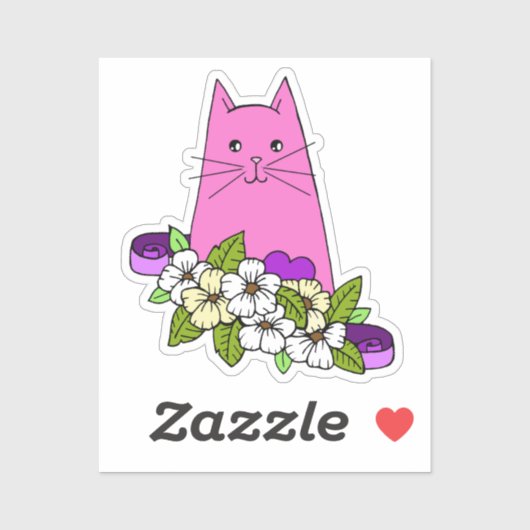 Sticker Ordinateur portable Chat rose (Feuille)