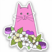 Sticker Ordinateur portable Chat rose (Recto)
