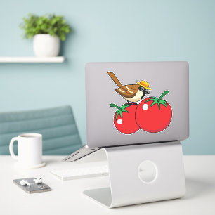 Sticker Organic lover Sparrow Eating Red Tomato
