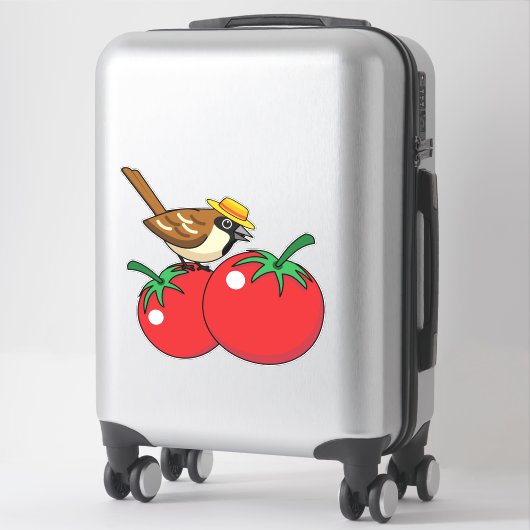Sticker Organic lover Sparrow Eating Red Tomato (Sur valise)