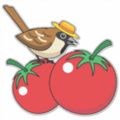 Sticker Organic lover Sparrow Eating Red Tomato (Devant)