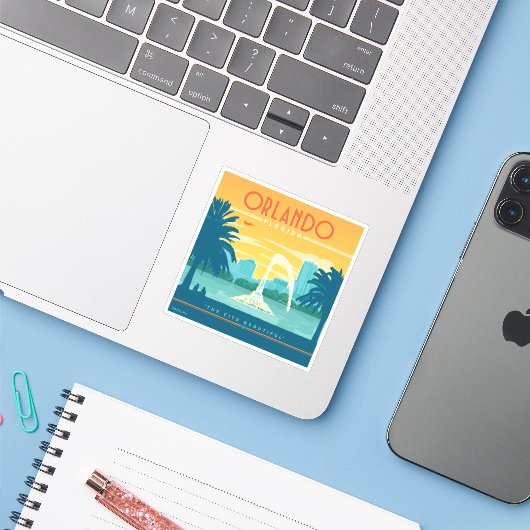 Sticker Orlando Floride (Ordinateur portable avec iPhone)
