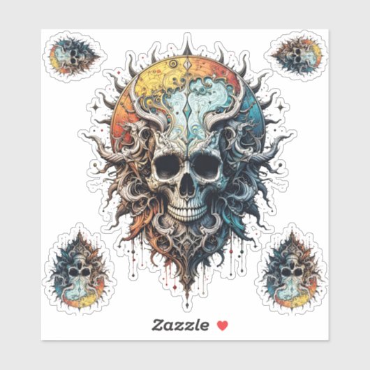 Sticker Ornate Cosmic Skull Gothic Baroque Mandala  (Feuille)