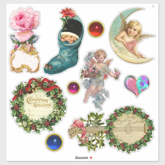 Sticker Ornements de Noël, Anges, Bas, Gemmes (Feuille)