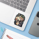 Sticker Os crâne floral et botanique (Ordinateur portable avec iPhone)
