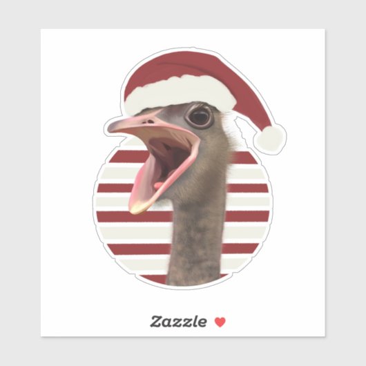 Sticker Ostrich de Noël joyeux avec chapeau de Père Noël (Feuille)