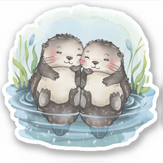 Sticker Otters tenant les mains (Devant)