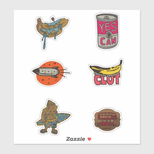 Sticker Oui Eye Can Banana Rocket Monkey Londres Bus Pack (Feuille)