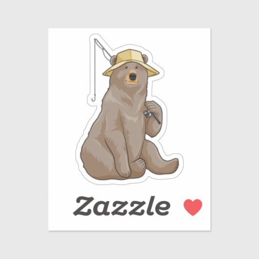 Sticker Ours à la pêche avec une baguette de pêche (Feuille)