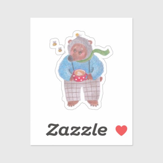 Sticker Ours, abeilles et cappuccino (Feuille)