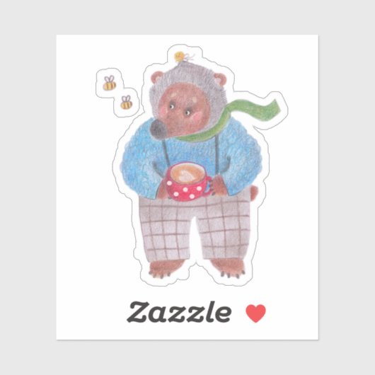 Sticker Ours, abeilles et cappuccino (Feuille)