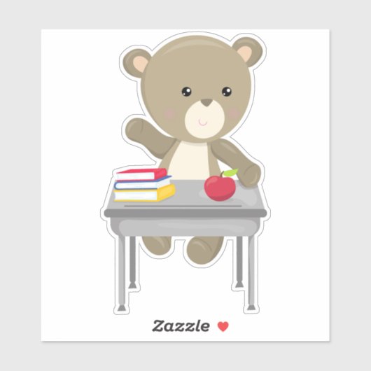 Sticker Ours Aller À L'École, Mignonne Ours, Ours Brown, B (Feuille)