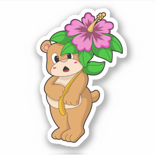 Sticker Ours avec Hibiscus aux fleurs (Devant)