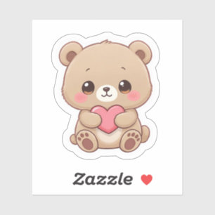 Sticker Ours Chibi Adorable avec Cœur 