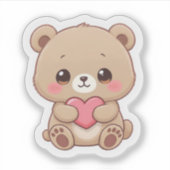 Sticker Ours Chibi Adorable avec Cœur (Devant)