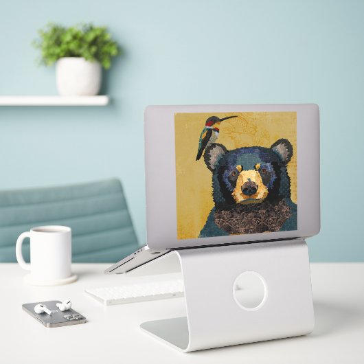 STICKER OURS & COLIBRI (Ordinateur portable sur le bureau)