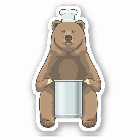 Sticker Ours comme cuire avec pot de Cuisine (Devant)