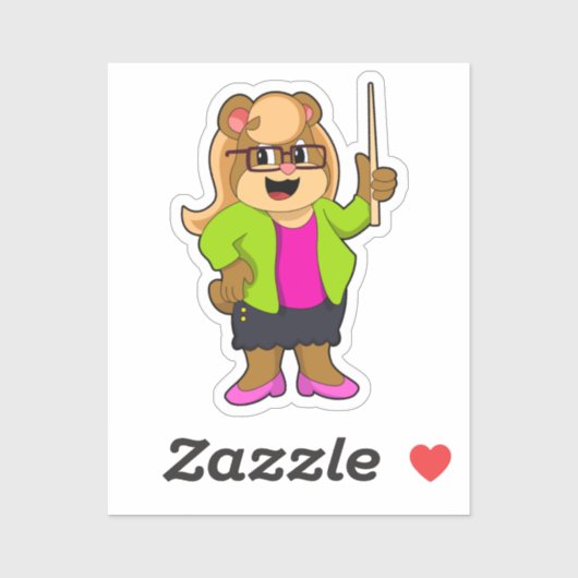 Sticker Ours comme enseignant avec lunettes (Feuille)