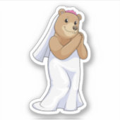 Sticker Ours comme mariée avec voile (Devant)