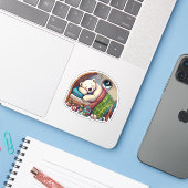 Sticker Ours couché (Ordinateur portable avec iPhone)