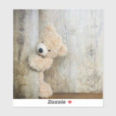 Sticker Ours Cute Stuffé Mur Rustique En Bois (Feuille)