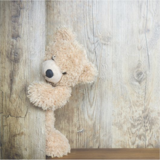 Sticker Ours Cute Stuffé Mur Rustique En Bois (Devant)