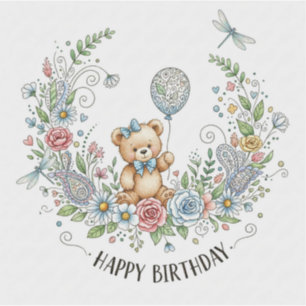 Sticker ours d'anniversaire floral bohème