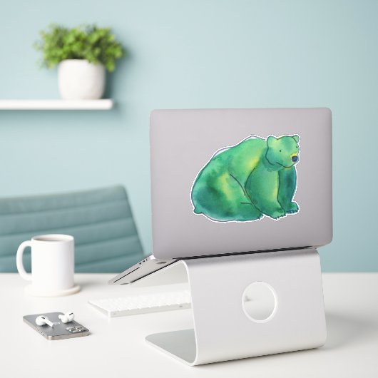 Sticker Ours d'aquarelle vert mou (Ordinateur portable sur le bureau)