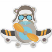 Sticker Ours d'avion, Ours de pilote, Avion, Ours mignon (Devant)