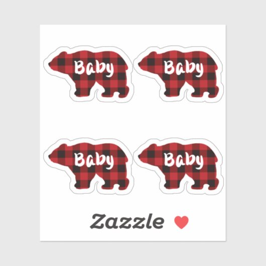 Sticker Ours de bébé - rouge et noir plaid (Feuille)