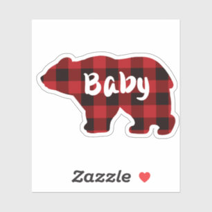 Sticker Ours de bébé - rouge et noir plaid