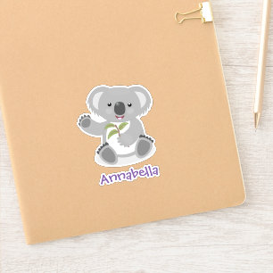 Sticker Ours de koala mignon avec dessin animé feuille