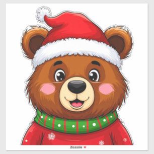 Sticker Ours de Noël mignon avec chapeau de Père Noël