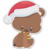Sticker Ours de Noël, Ours mignon, Chapeau de Père Noël, É (Devant)