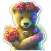 Sticker Ours de Saint Valentin avec fleurs et coeurs (Devant)