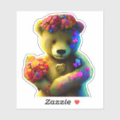 Sticker Ours de Saint Valentin avec fleurs et coeurs (Feuille)