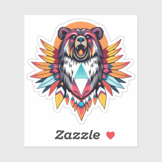 Sticker Ours décoré autochtone (Feuille)