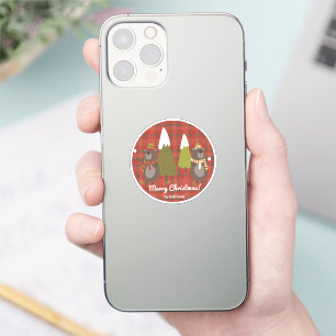 Sticker Ours d'hiver Blanc Noël Rouge Buffle Plaid