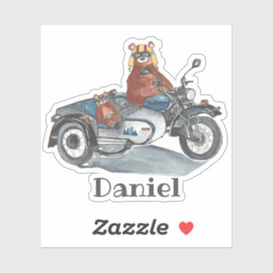 Sticker Ours en moto Nom des enfants
